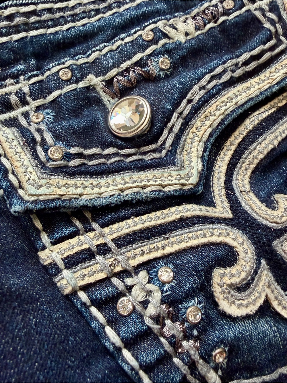 Rock Revival Jeans Womens Size 26 Kai Skinny Y2K Dark Blue Denim Embellished - Picture 11 of 13